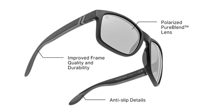 Black Pearl Polarized Sunglasses - Wraparound Square Black Frame & Cool  Grey Lens