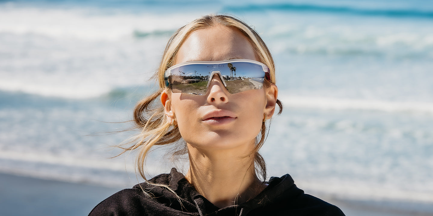 Pacer Color Block | Silver Mirror Shield Sunglasses by Blenders