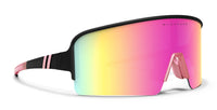 Miss Hannah Wrap Around Sunglasses - Polarized Full Shield Pink Lens & Matte Black Rubber Frame Sunglasses | $58 US | Blenders Eyewear