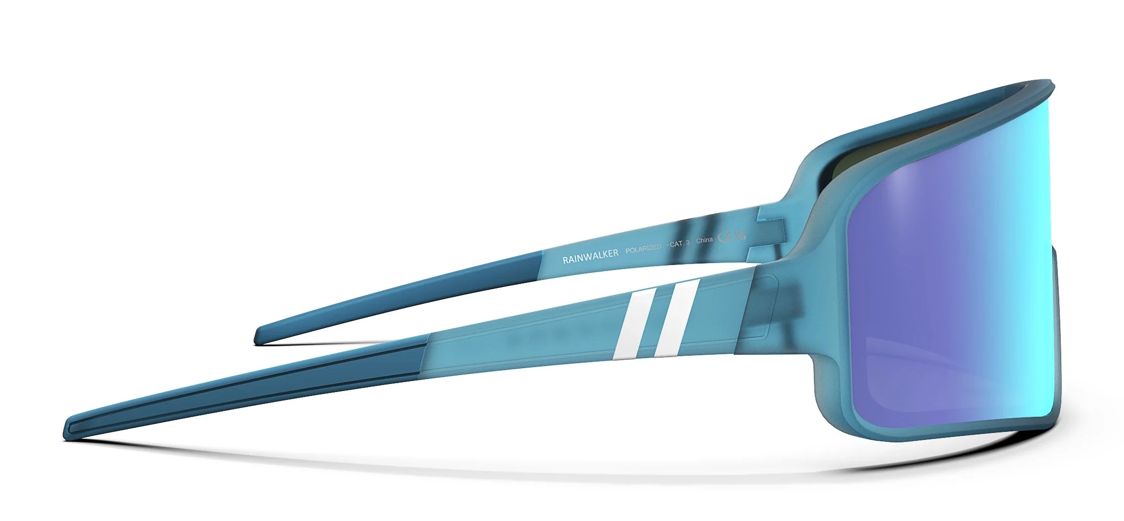Rainwalker Wrap Around Sunglasses - Polarized Full Shield Blue Lens & Satin Metallic Blue Frame Sunglasses | $58 US | Blenders Eyewear