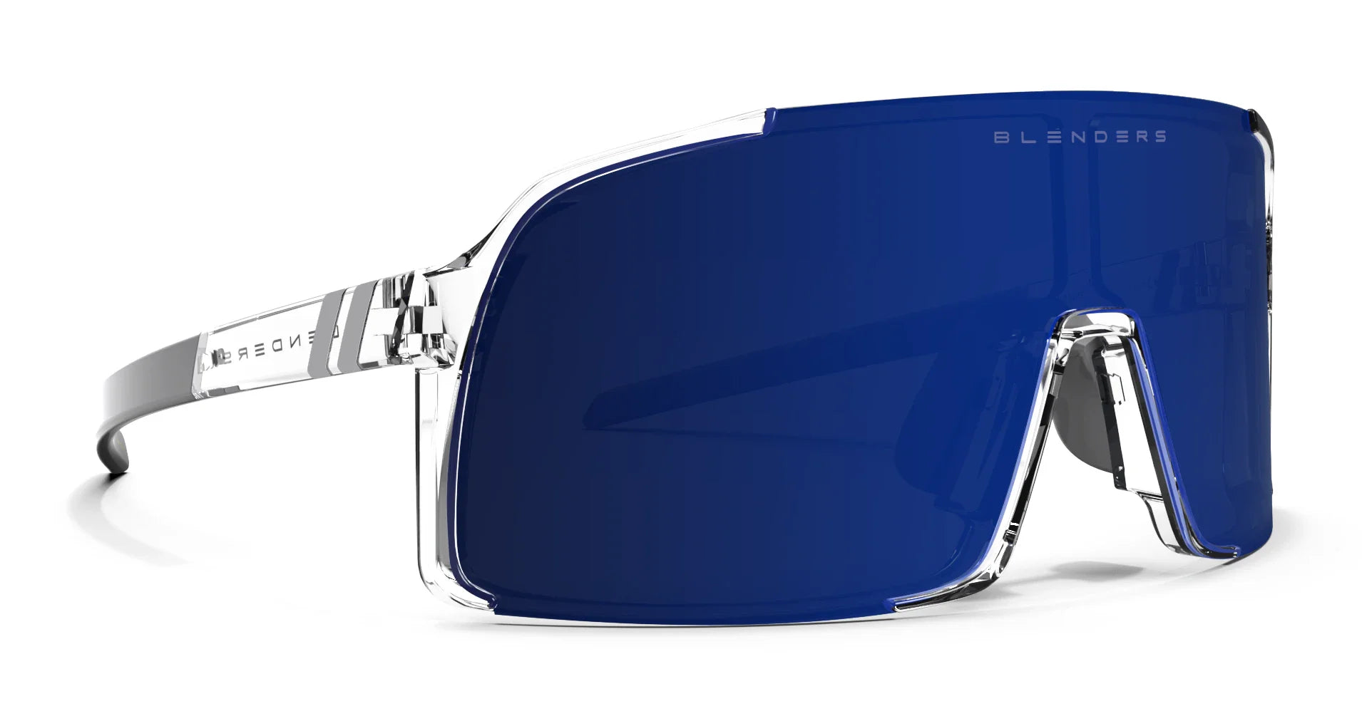 Wave Dover Full Shield Sunglasses - Clear Wraparound Frame & Navy Wave Dover Full Shield Sunglasses - Clear Wraparound Frame & Navy