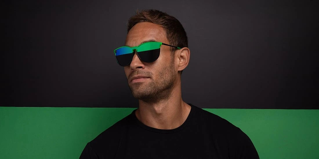 Lucky Joker Round Sunglasses - Green Split Mirror Lens & Neon