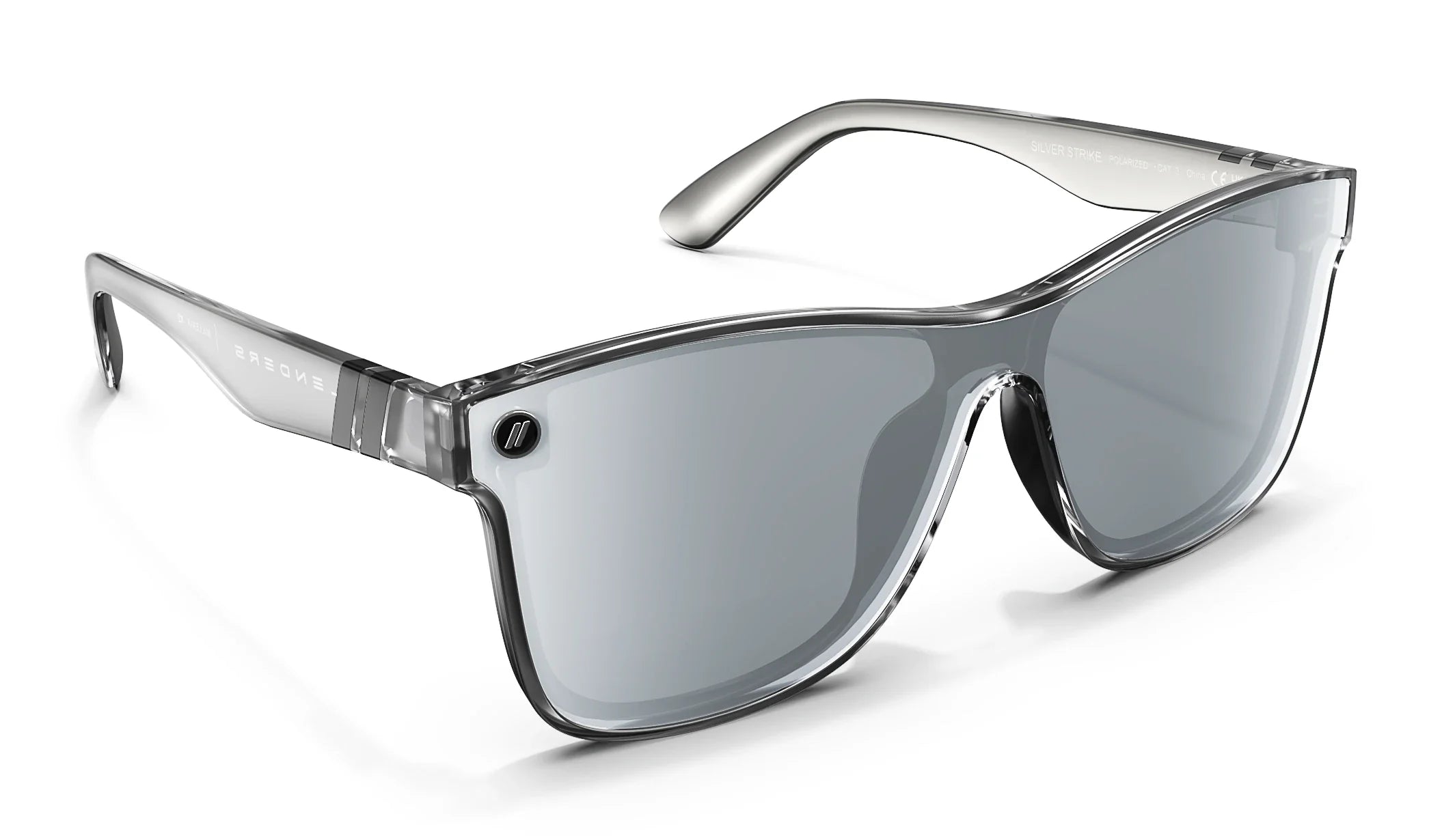 Millenia X2 Silver Strike Polarized Sunglasses - silver Mirrored Shield Lens & Crystal Clear Eye Frame Sunglasses | $59 US | Blenders Eyewear