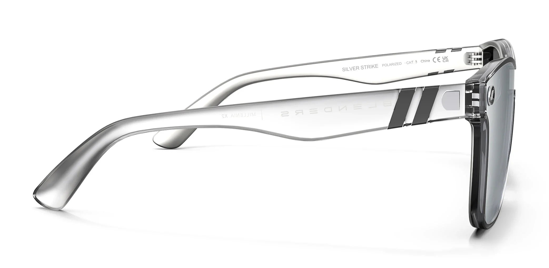 Millenia X2 Silver Strike Polarized Sunglasses - silver Mirrored Shield Lens & Crystal Clear Eye Frame Sunglasses | $59 US | Blenders Eyewear
