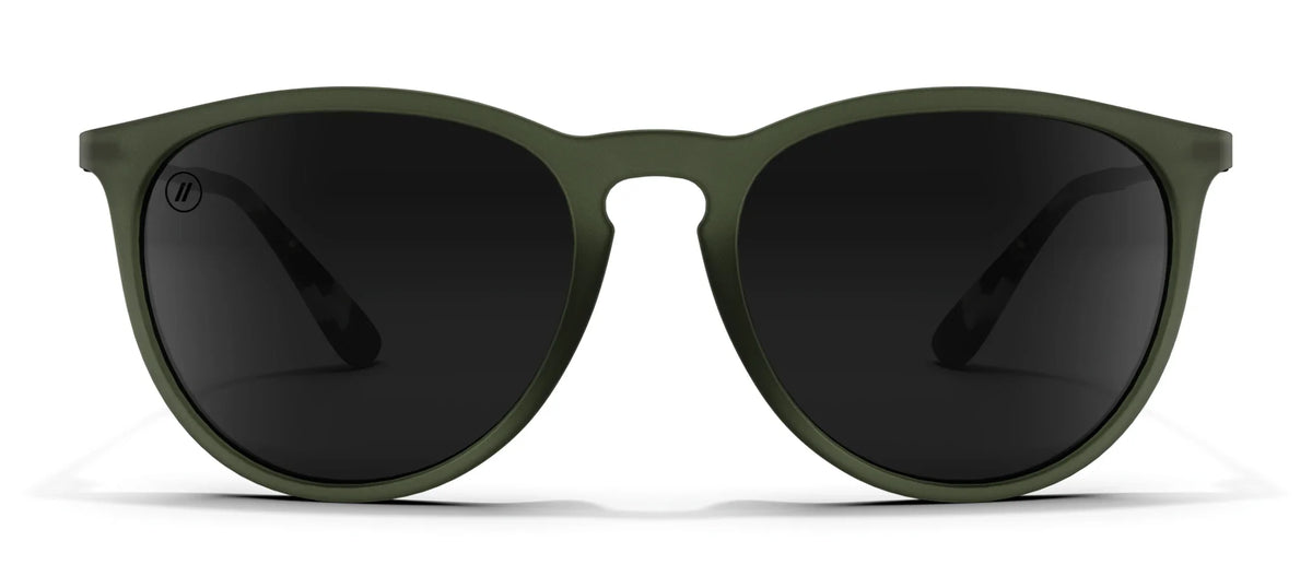 Olive U Round Sunglasses - Polarized Black Smoke Lenses 