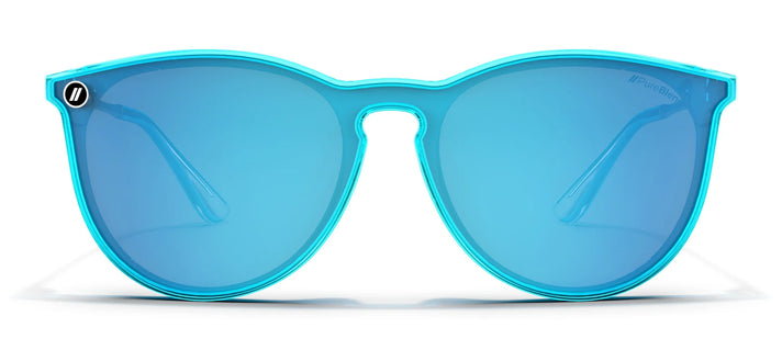 Neon Dreamer Round Sunglasses Neon Blue Frame with Crystal Aqua Lens