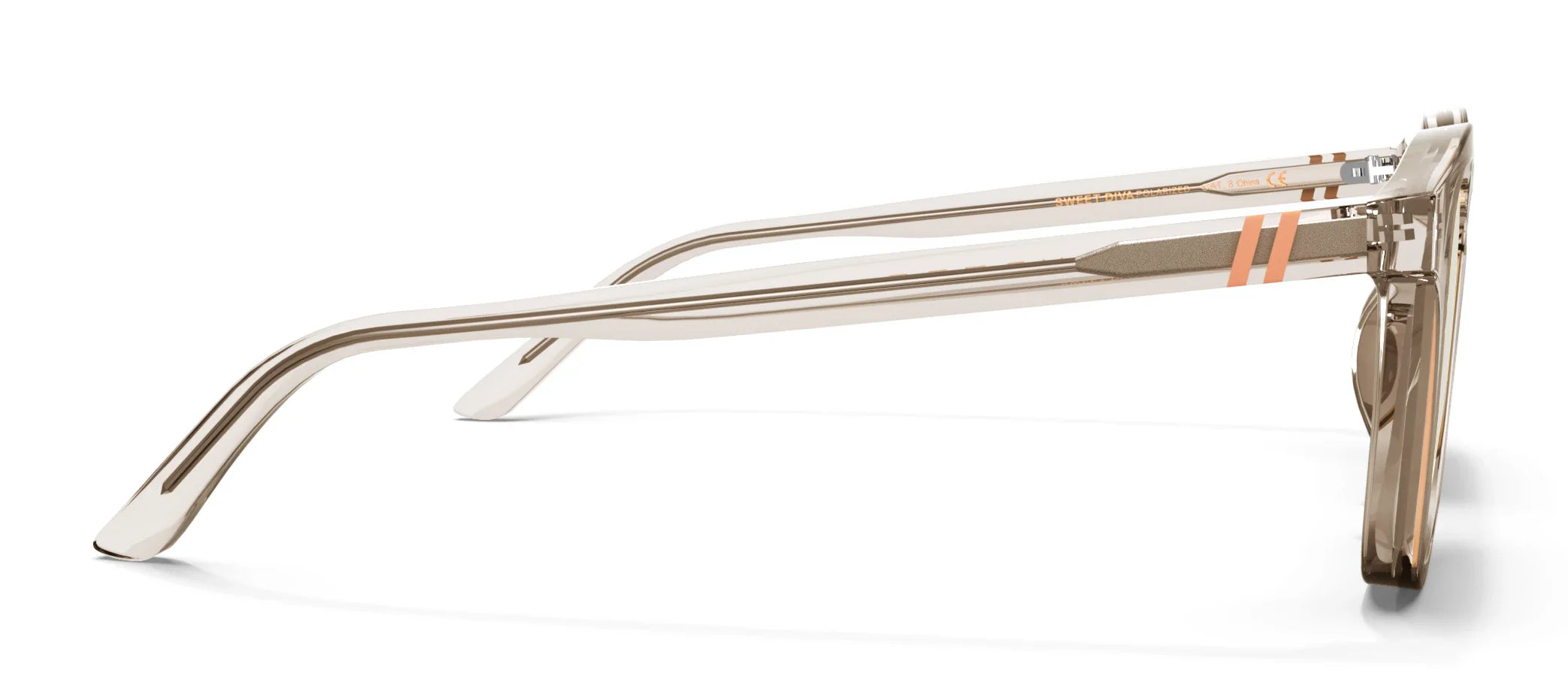 Sweet Diva Polarized Sunglasses - Champagne Mirror Lens & Gloss Crystal Grey Frame Sunglasses | $49 US | Blenders Eyewear