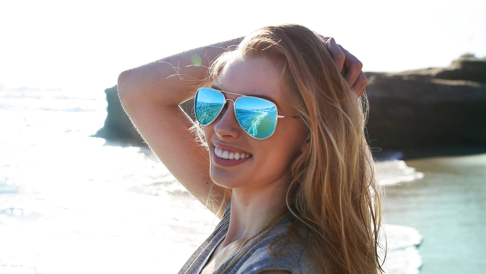 Blue Angel Polarized Aviator Sunglasses Blue Mirror Lens