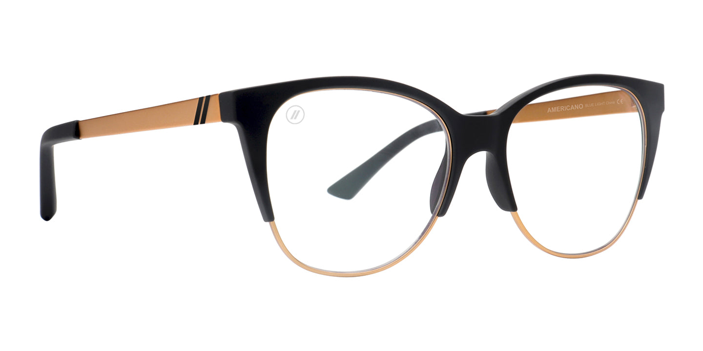 Americano Blue Light Glasses - Matte Rubber Black Cat Eye Frame & Clear Blue Light Blocking Lens Blue Light | $58 US | Blenders Eyewear