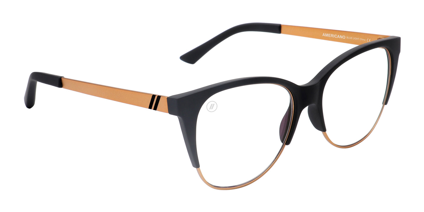 Americano Blue Light Glasses - Matte Rubber Black Cat Eye Frame & Clear Blue Light Blocking Lens Blue Light | $58 US | Blenders Eyewear