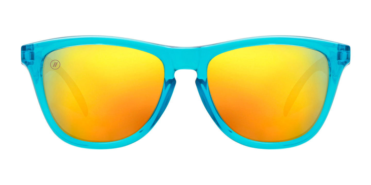 Aqua Lounge Polarized Sunglasses - Turquoise Blue Frame & Gold Orange Mirror Lens