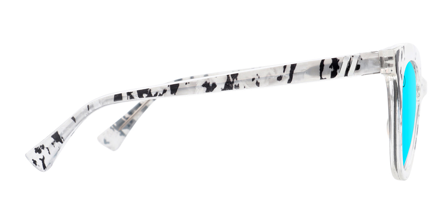 Atlantic Chill Cat Eye Sunglasses - Polarized Blue Mirror Lens With Oversized Mother Of Pearl Print Frame Sunglasses | $58 US | Blenders Eyewear