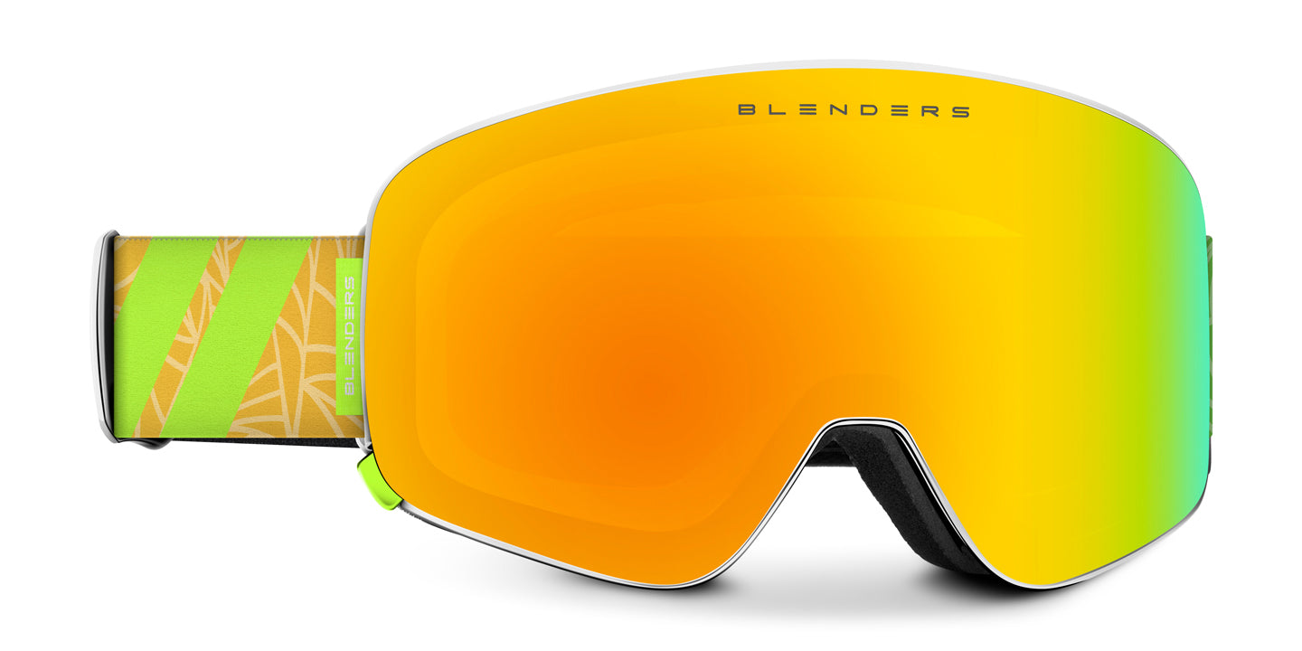 Bright Promise | Aura Snow Goggles - Matte White Frame & Sky Gold Lens with Strap