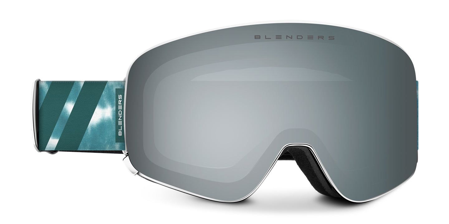blenders eyewear goggles Flowmotion Snowboard & Ski Goggles - Silver & Blue Tie Dye Goggles for Snow
