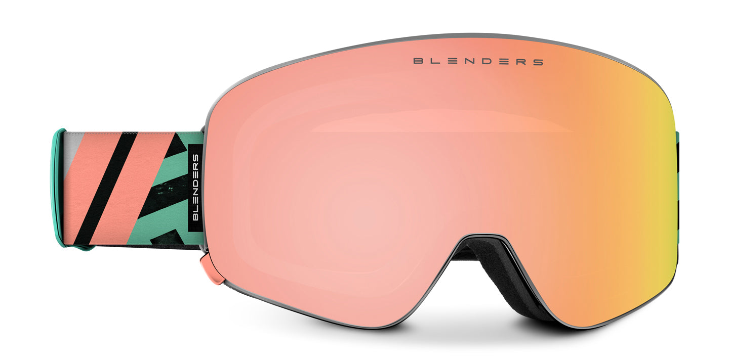 Roaring Legend | Aura Snow Goggles - Grey Frame With Teal & Black Animal Strap & Champagne Easy Swap Magnetic Lens