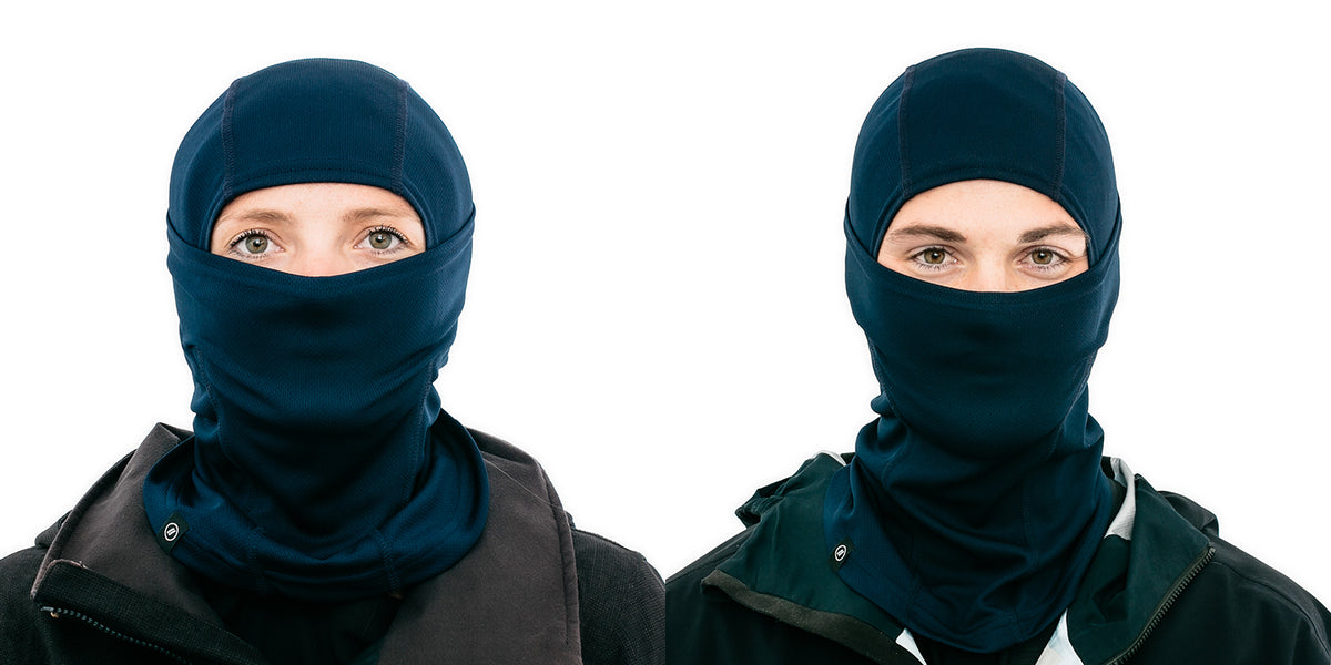 Jacadi SAS 55 navy blue waffle knit balaclava w/ button detailing Knit Balaclava - Light Blue – Namakan Goods main image 2