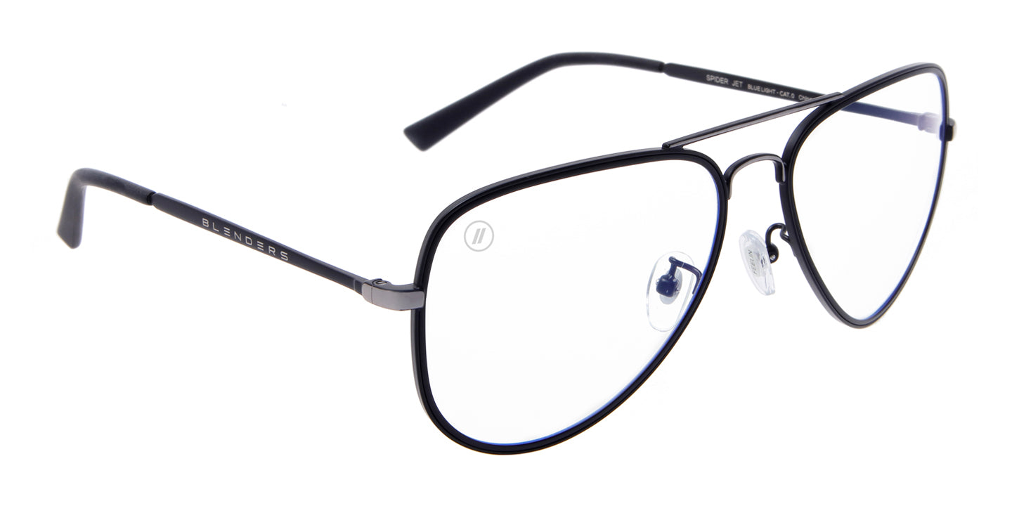 Spider Jet Blue Light Glasses - Matte Black Stainless Steel Frame with Clear Lens Blue Light | $48 US | Blenders Eyewear