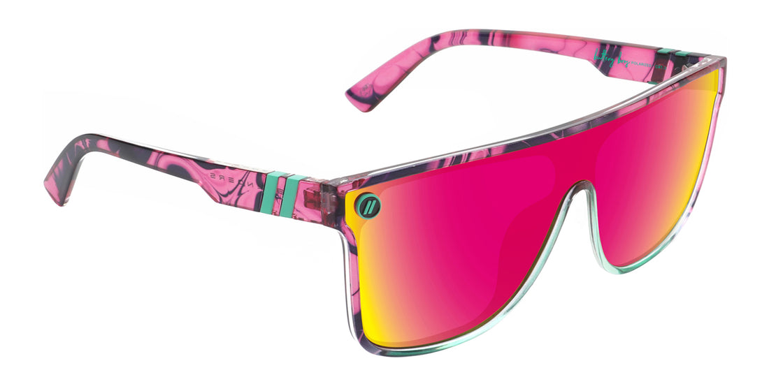 Buttery Bros SciFi Shield Sunglasses Pink Revo Lenses with Teal Frames