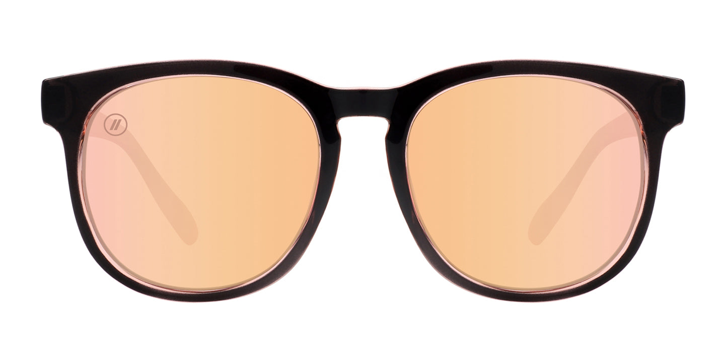 Charmville Polarized Sunglasses - Black & Peach Oversized Round Cat Eye Frame & Champagne Mirror Lens Sunglasses | $38 US | Blenders Eyewear