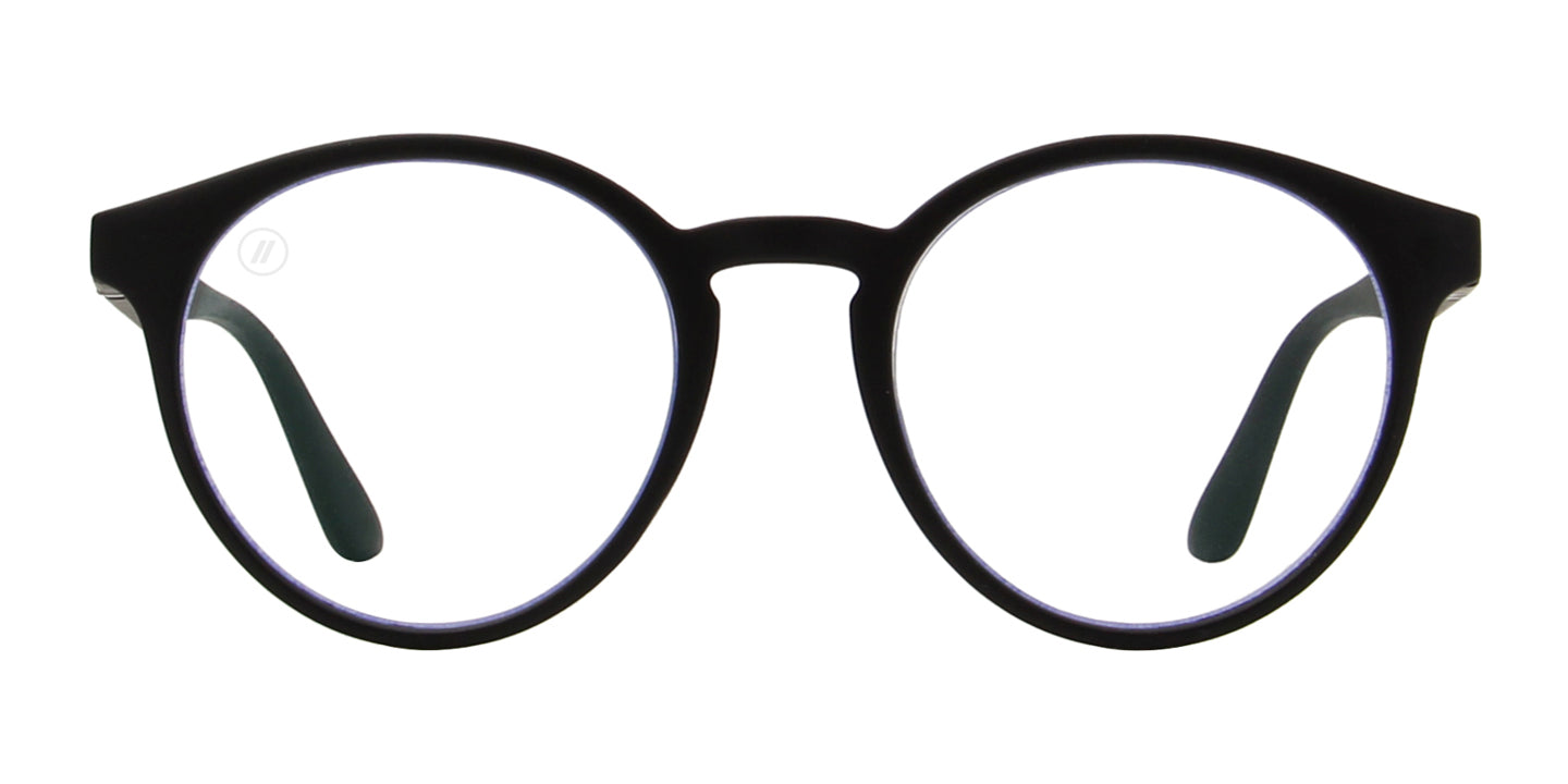Classy Attitude Blue Light Glasses - Round Matte Black Rubber Frame With Blue Light Blocking Clear Lens
