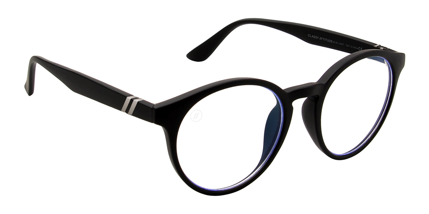 Classy Attitude Blue Light Glasses - Round Matte Black Rubber Frame With Blue Light Blocking Clear Lens Blue Light | $48 US | Blenders Eyewear