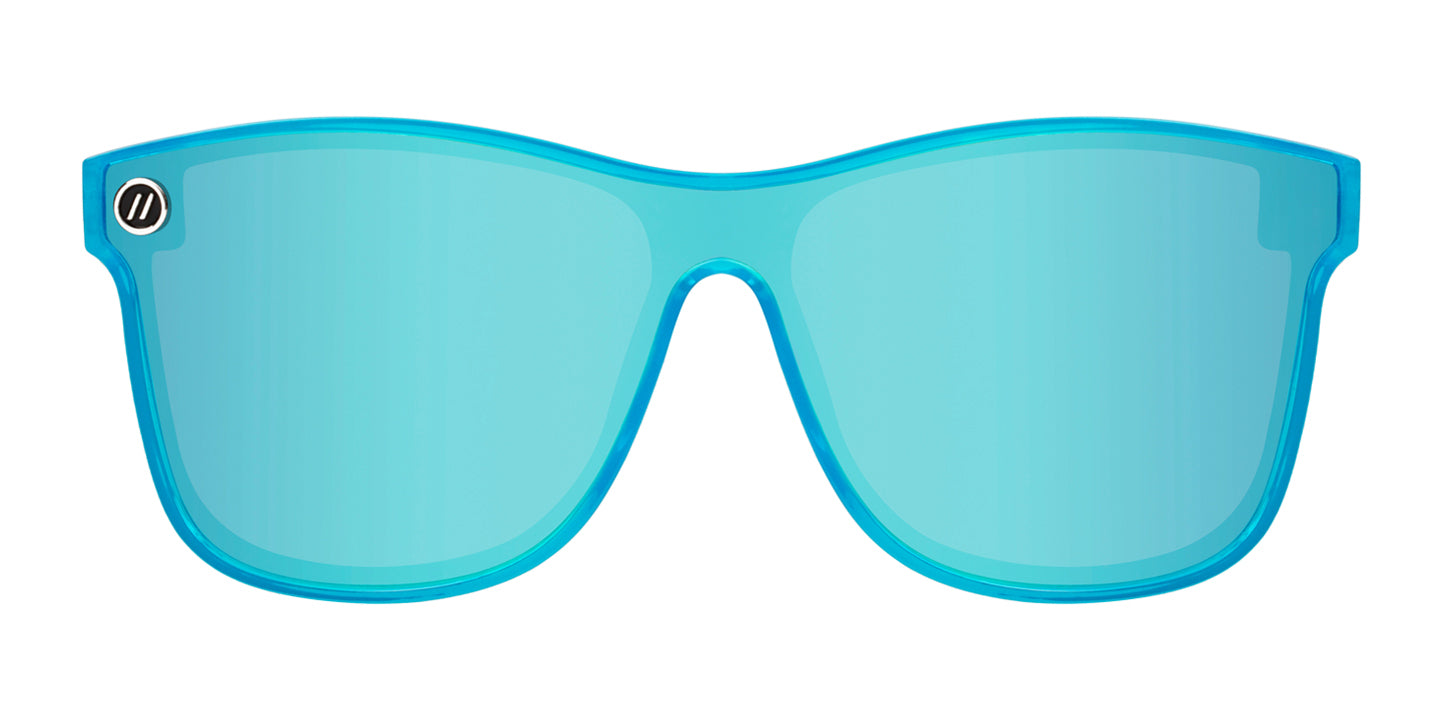 Custom Infinity Polarized Sunglasses - Ice Blue Shield Lens & Crystal Blue Cat Eye Frame
