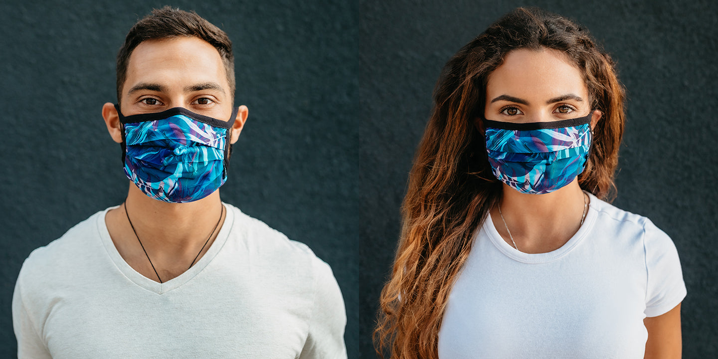 Lucent Mask - Blue & Purple Tropical Print Adjustable Anti- Microbial Face Mask & Face Covering Face Masks | $5 US | Blenders Eyewear