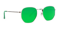 Diamond Mint Hexagon Sunglasses - Silver Wire Frame & Green Mirror Lens Sunglasses | $44 US | Blenders Eyewear