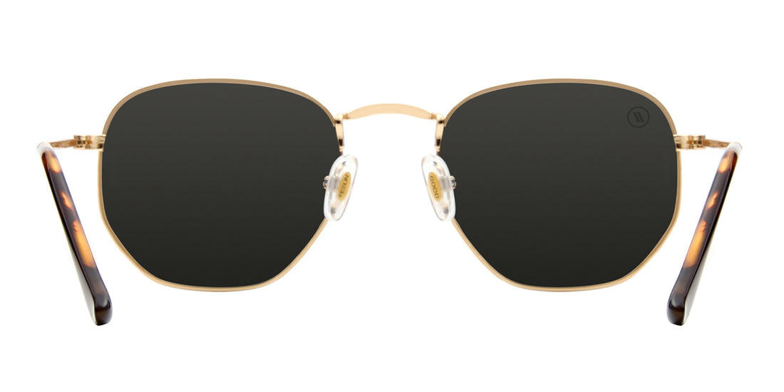 Whiskey Shiner Hexagon Sunglasses Gold Wire Frame & Smoke Colored