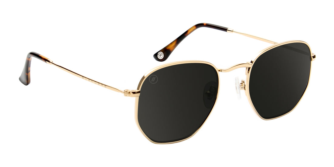 Whiskey Shiner Hexagon Sunglasses Gold Wire Frame & Smoke Colored