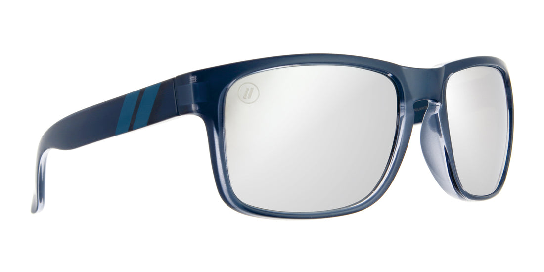 Ironbound Polarized Sunglasses Navy Blue Wraparound Frame & Silver