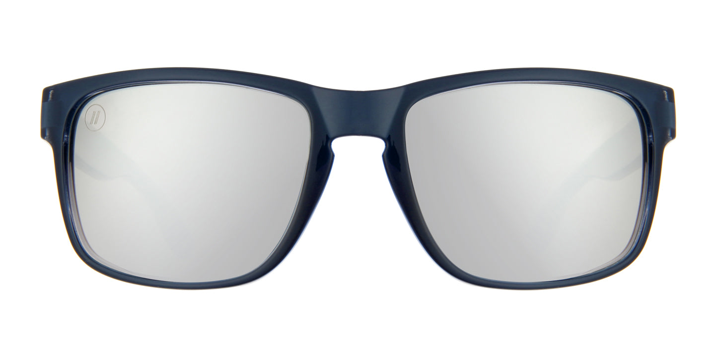 Ironbound Polarized Sunglasses Navy Blue Wraparound Frame & Silver