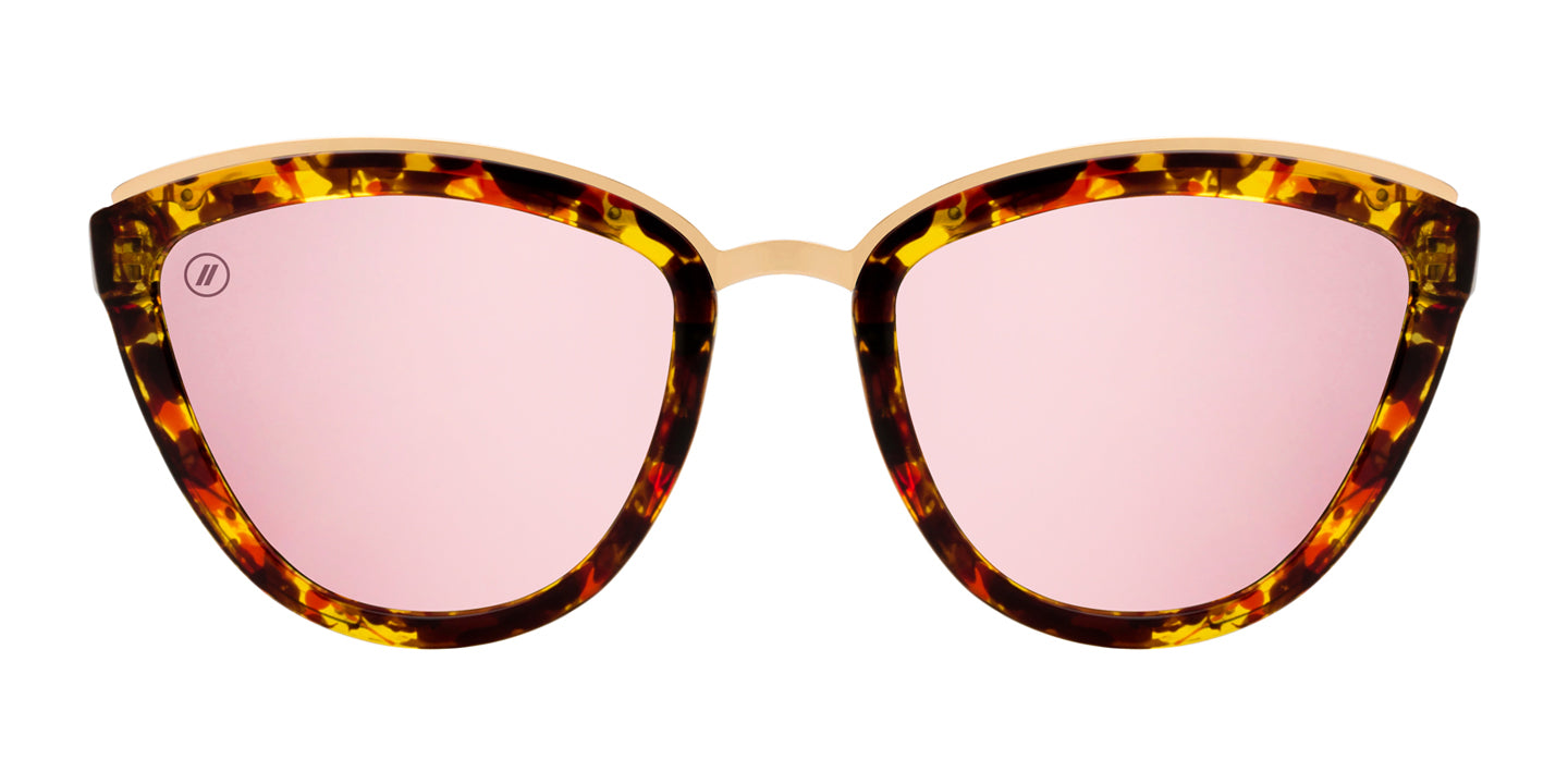 Jackie K Polarized Sunglasses - Oversized Tortoise Cat Eye Frame & Pink Mirror Lens
