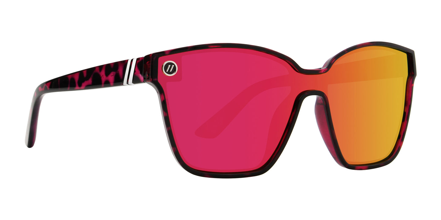 Lady Inferno Polarized Sunglasses - Purple Tortoise Oversized Cat Eye Frame & Hot Pink Mirror Single Lens Sunglasses | $58 US | Blenders Eyewear