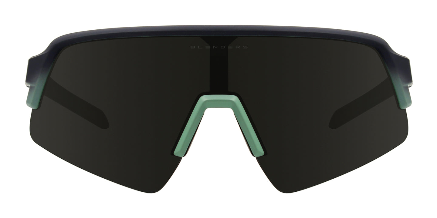Mason Runner Polarized Sunglasses - Navy Blue Rubber Wrap Around Frame & Smoke Black Single Lens