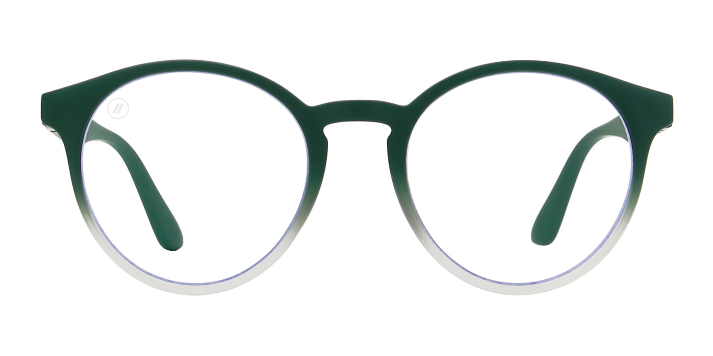 Money Meister Blue Light Glasses - Round Matte Pine to Crystal Grey Fade Frame With Blue Light Blocking Clear Lens