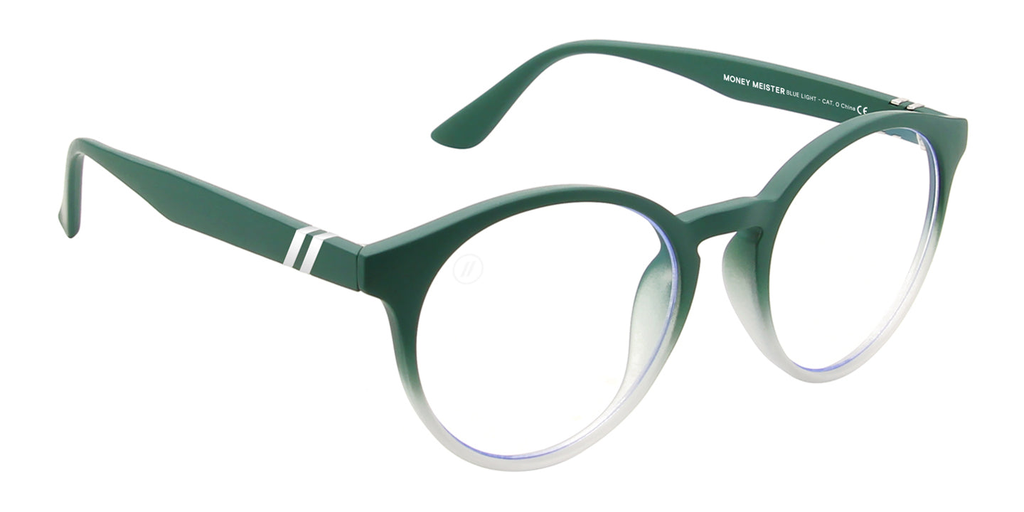 Money Meister Blue Light Glasses - Round Matte Pine to Crystal Grey Fade Frame With Blue Light Blocking Clear Lens Blue Light | $48 US | Blenders Eyewear