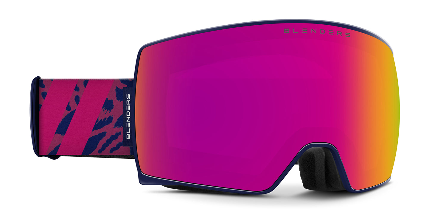 Cheetah Speed | Nebula Snow Goggles - Navy Frame With Navy & Pink Cheetah Strap & Polar Pink Easy Swap Magnetic Lens