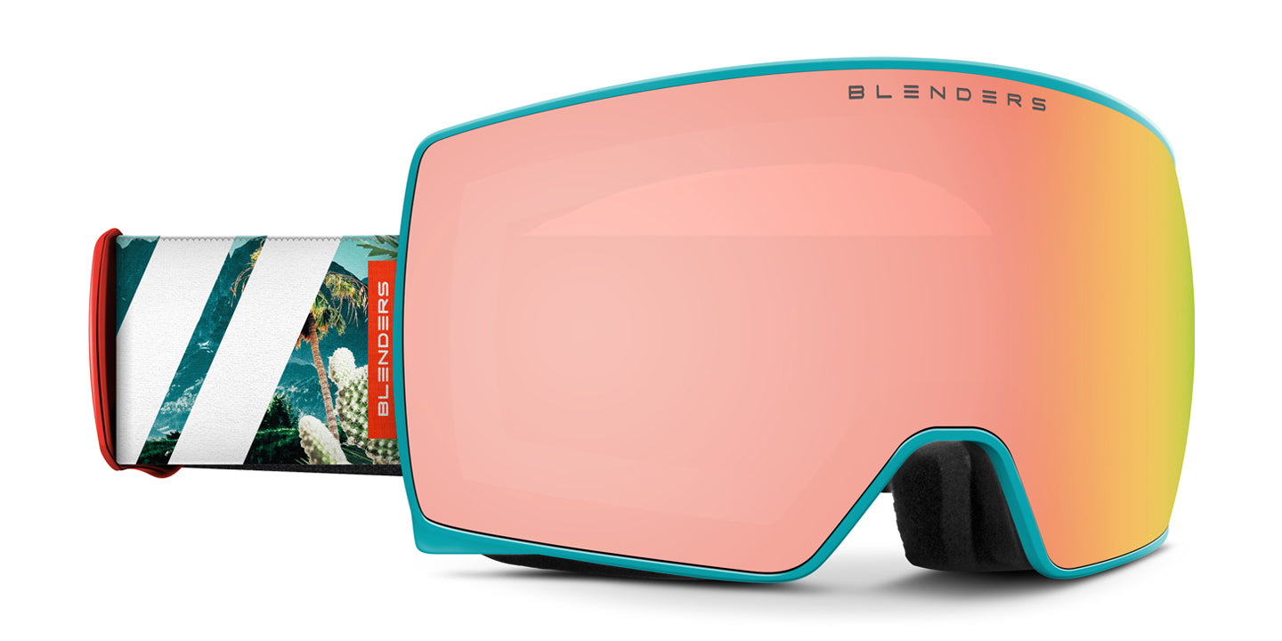 Wild North | Nebula Snow Goggles - Matte Blue Frame with Tropical Print Strap & Crystal Champagne Lens