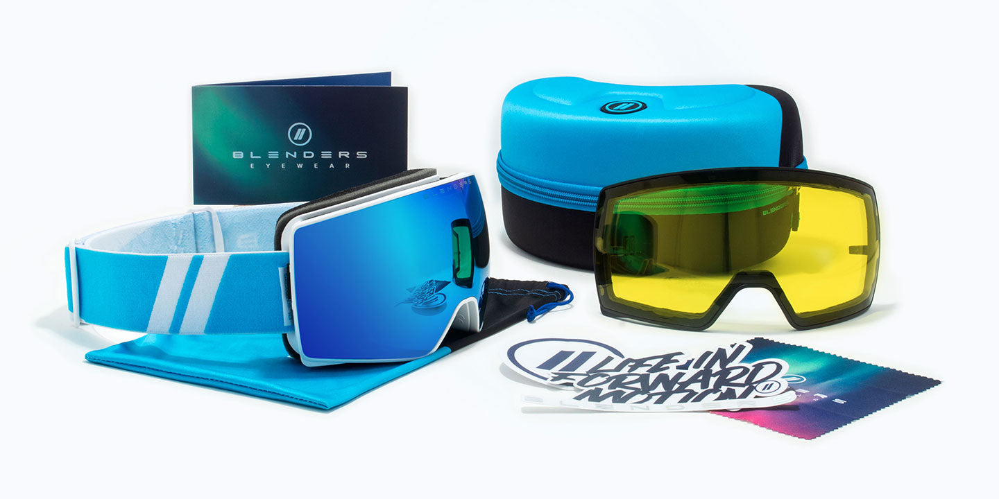 Smooth Arrival | Nebula Snow Goggles - Matte White Frame with Blue & White Strap & Blue Lens Snow Goggles | $120 US | Blenders Eyewear