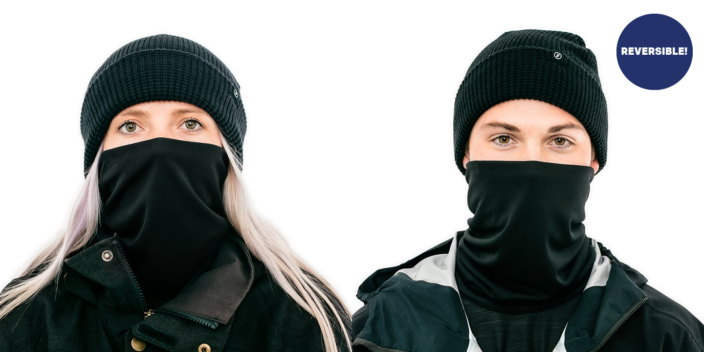 Black Neck Gaiter - Black Mesh Knit Reversible Face Mask Snow Accessories | $25 US | Blenders Eyewear