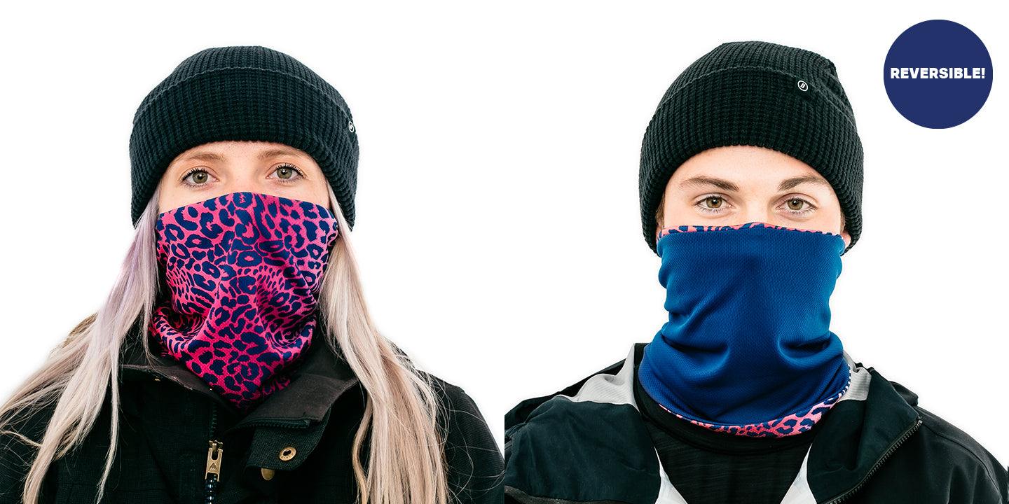 Cheetah/Navy Neck Gaiter - Mesh Knit Face Mask & Face Covering Snow Accessories | $25 US | Blenders Eyewear