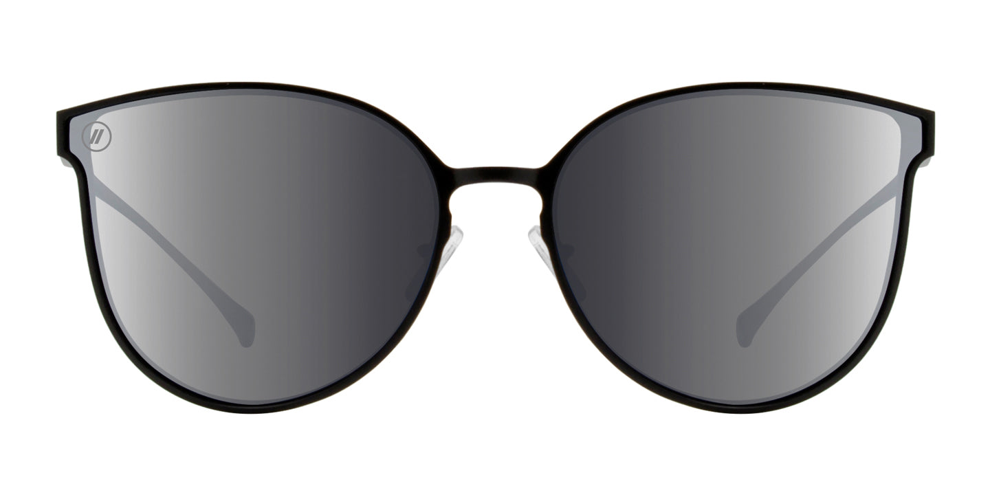 Nightly Obsession Aluminum Sunglasses - Black Metallic Cat Eye Frame & Silver Mirror Polarized Lens