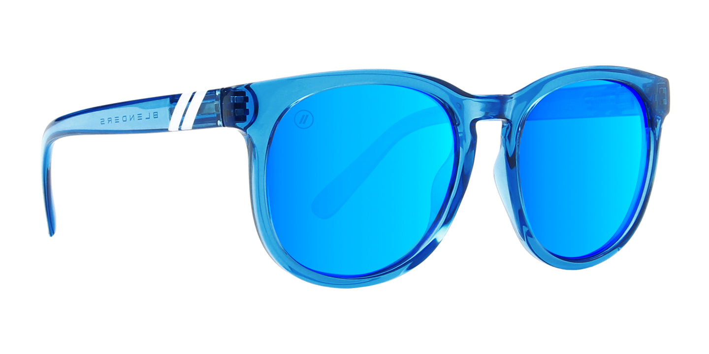 Ocean Dream Polarized Sunglasses - Oversized Cat Eye Crystal Blue Frame & Blue Mirror Lens Sunglasses | $38 US | Blenders Eyewear