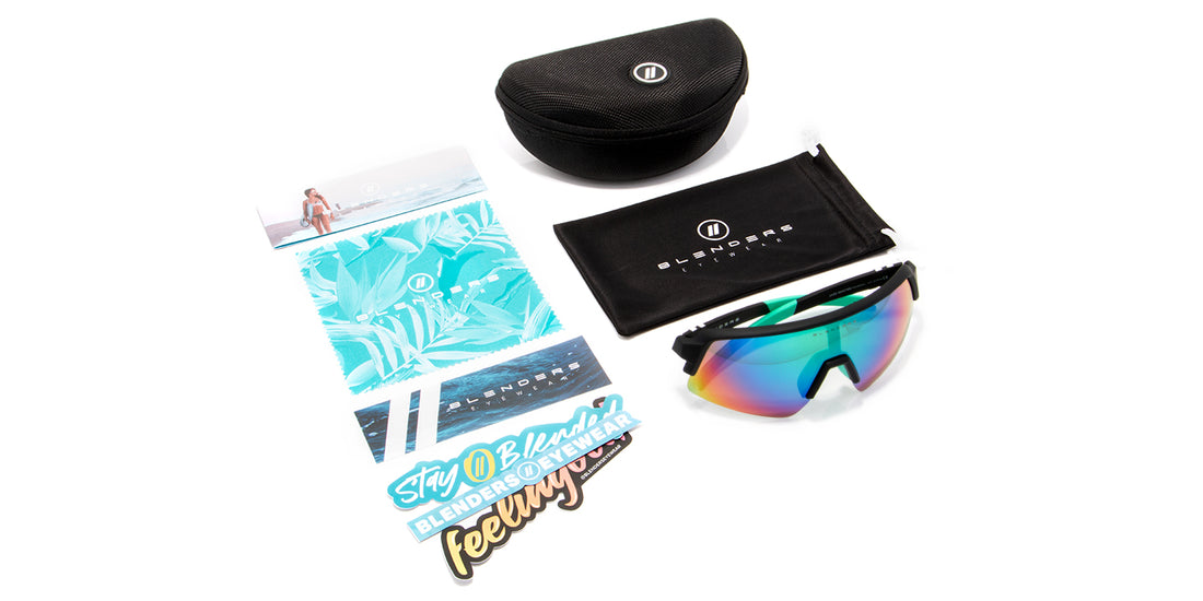 Jade Master Polarized Sunglasses Black Rubber Wrap Around Frame & Green Mirror Lens