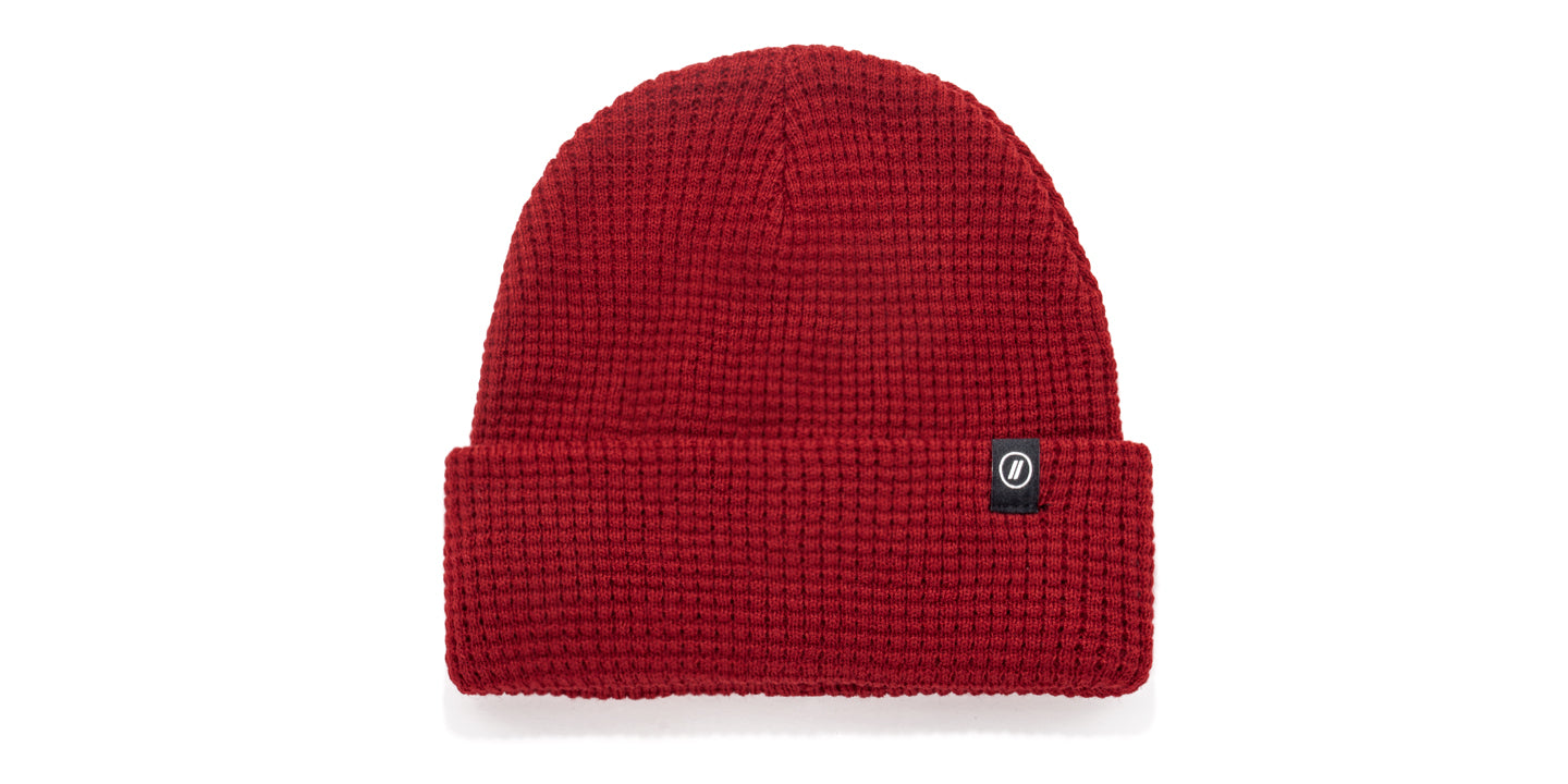 Red Beanie - Deep Red Cuffed Waffle Knit Snow Hat | Blenders Eyewear