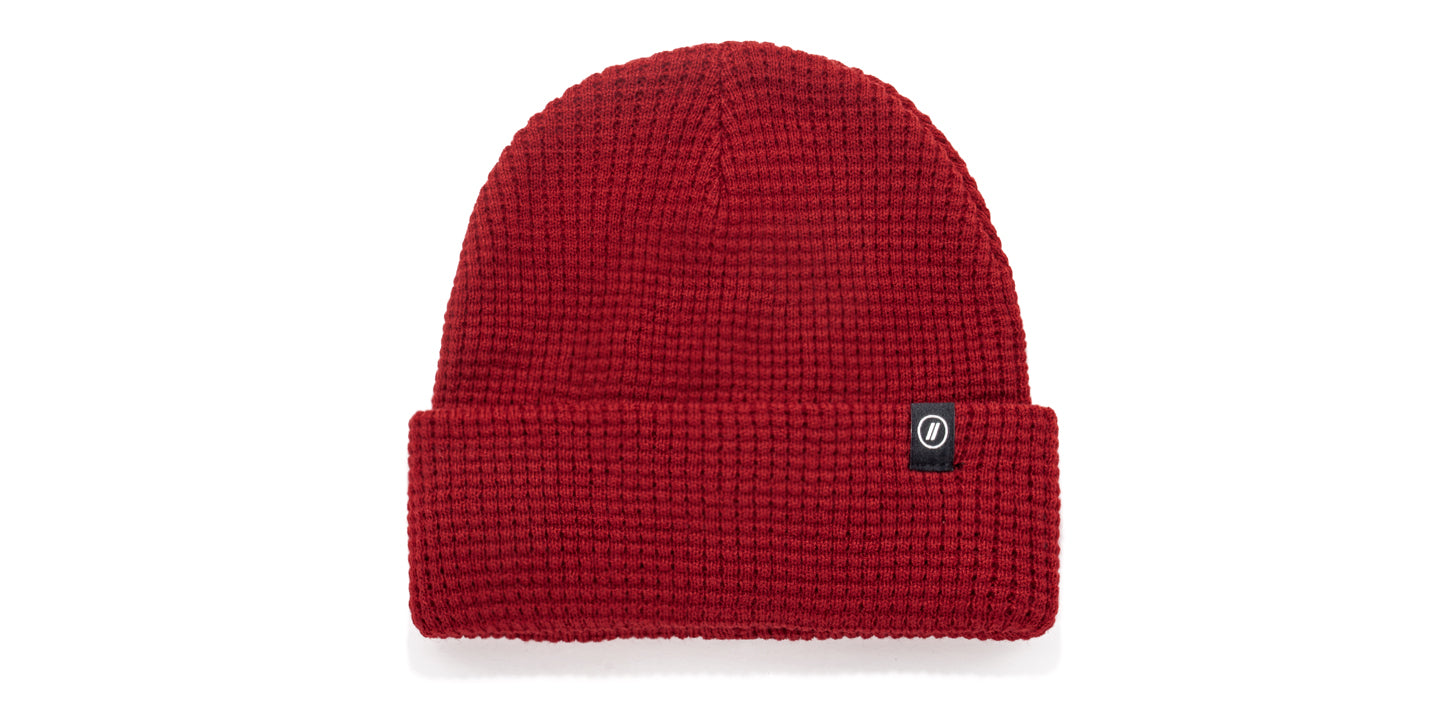 Red Beanie Deep Red Cuffed Waffle Knit Snow Hat Blenders Eyewear
