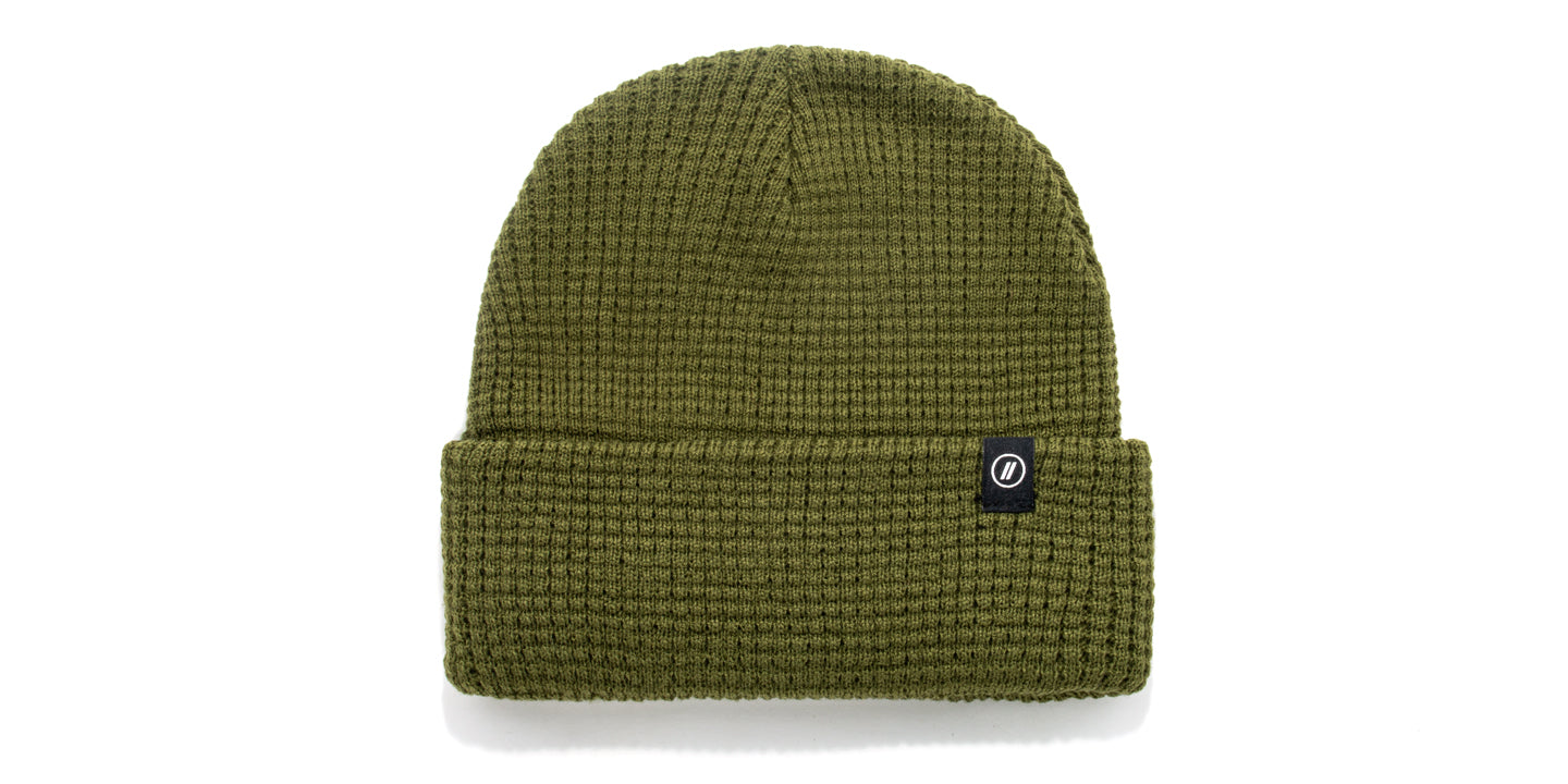 Green Beanie Deep Green Olive Cuffed Waffle Knit Snow Hat