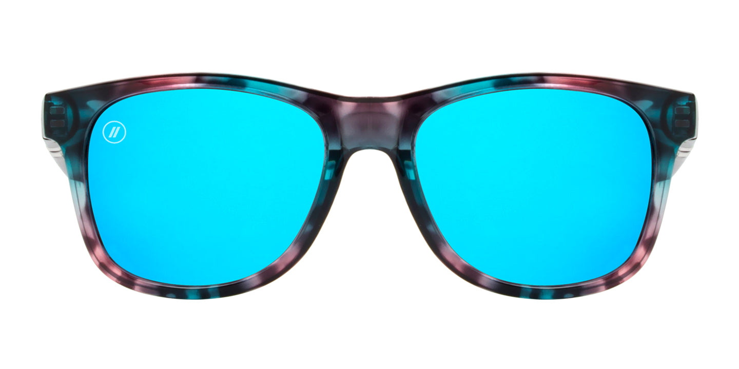 Psycho Cat Polarized Sunglasses - Blue & Tan Tortoise Frame with Blue Mirror Lens