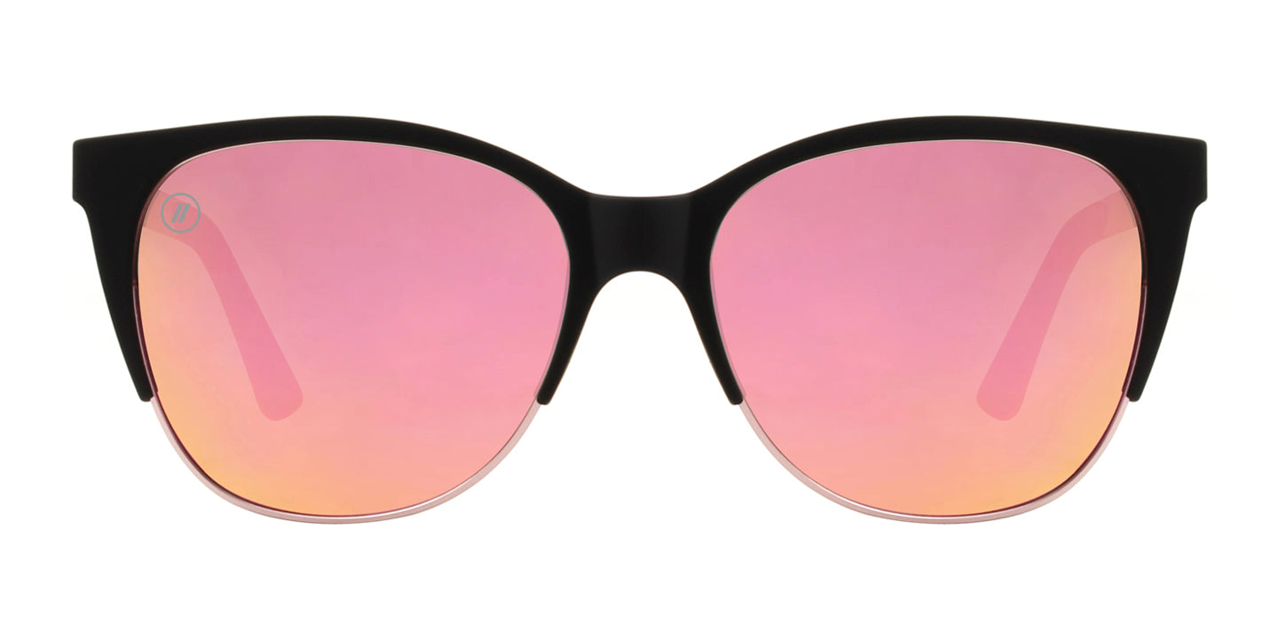 Rose Again Polarized Sunglasses - Black Rubber Cat Eye Frame & Rose Gold Mirror Lens